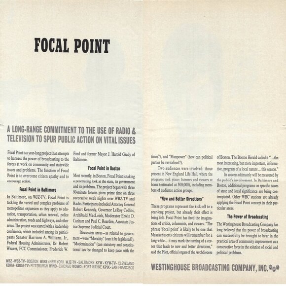 1963 Westinghouse Broadcasting Television Focal Point Vintage Print Ad/Poster - Picture 1 of 1